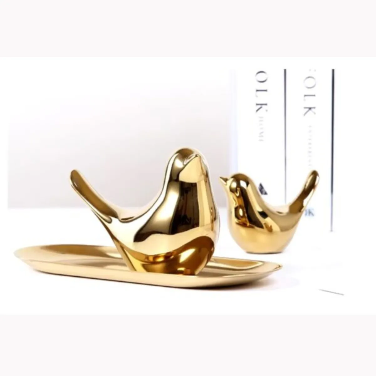 Golden Ceramic Bird Figurines