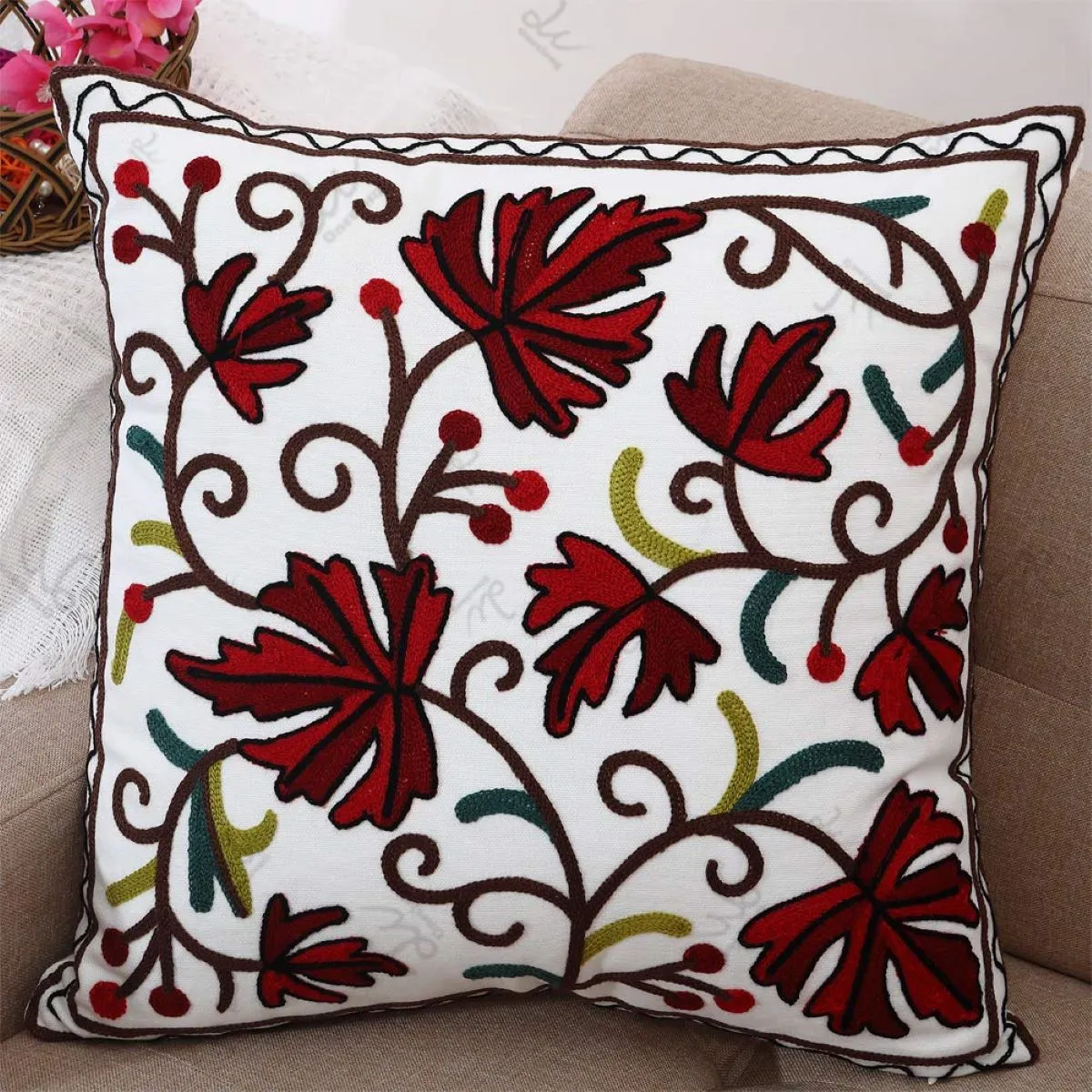 Red Leaves Pattern Cushion Cover 2